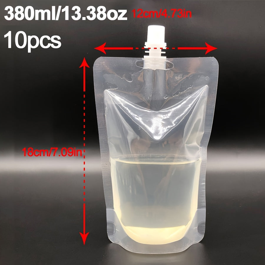 Set of 10 Clear Plastic Drink Pouches with Nozzle Leak-Proof Juice Bags for Smoothies