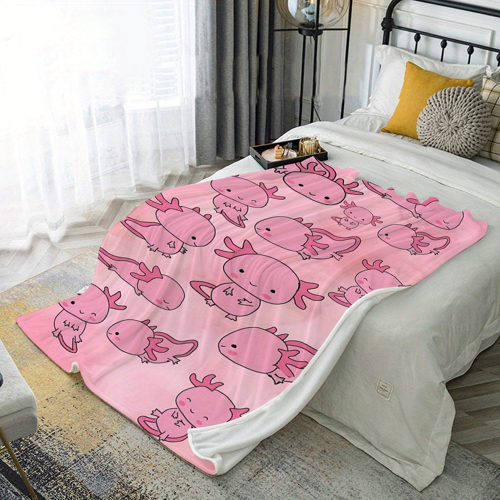 Pink Cartoon Salamander Fleece Blanket for Kids and Adults Lightweight Soft Warm