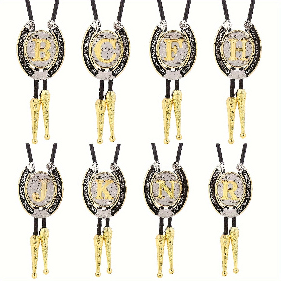 Men's Gold Round Tie with Letters A to Z Western Fashion Street Necklace Accessory