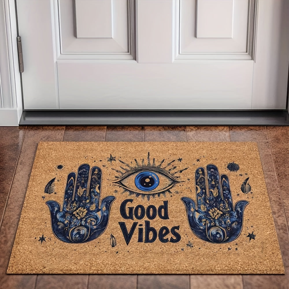 Evil Eye Welcome Mat Polyester Rug Non-Slip Backing Machine Washable Outdoor Indoor Entrance Decor