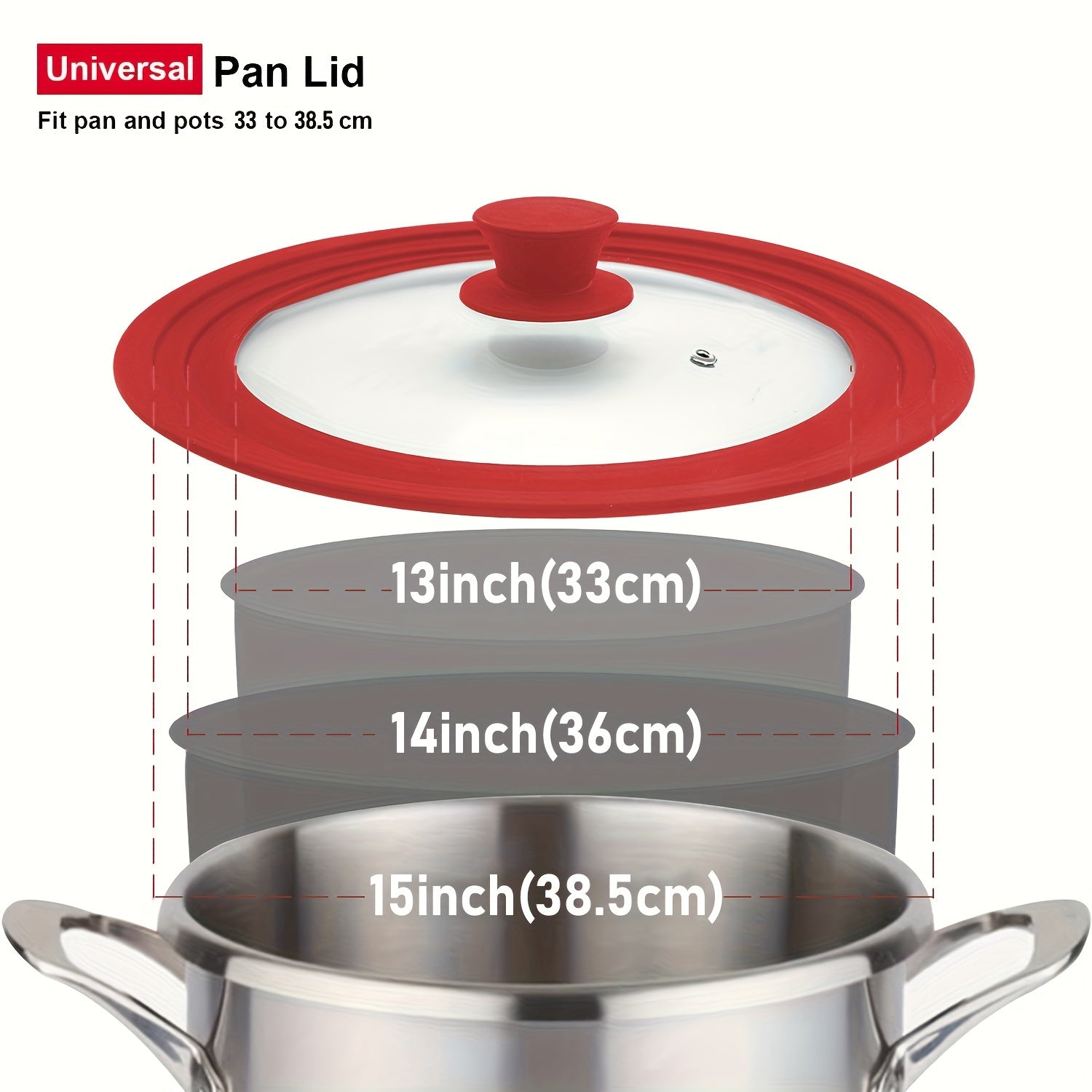 Silicone Edge Pot Lid 33-38cm BPA-Free Tempered Glass Red Grey