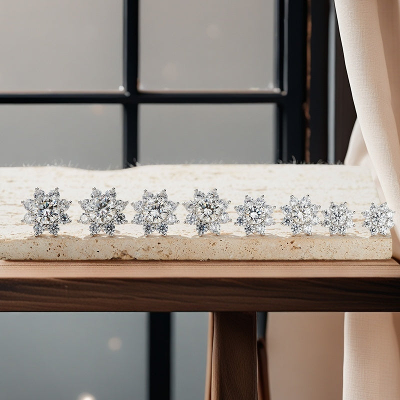 Sunflower Moissanite Stud Earrings 0.5-3 Carat Flower Shape 925 Silver Gift Box