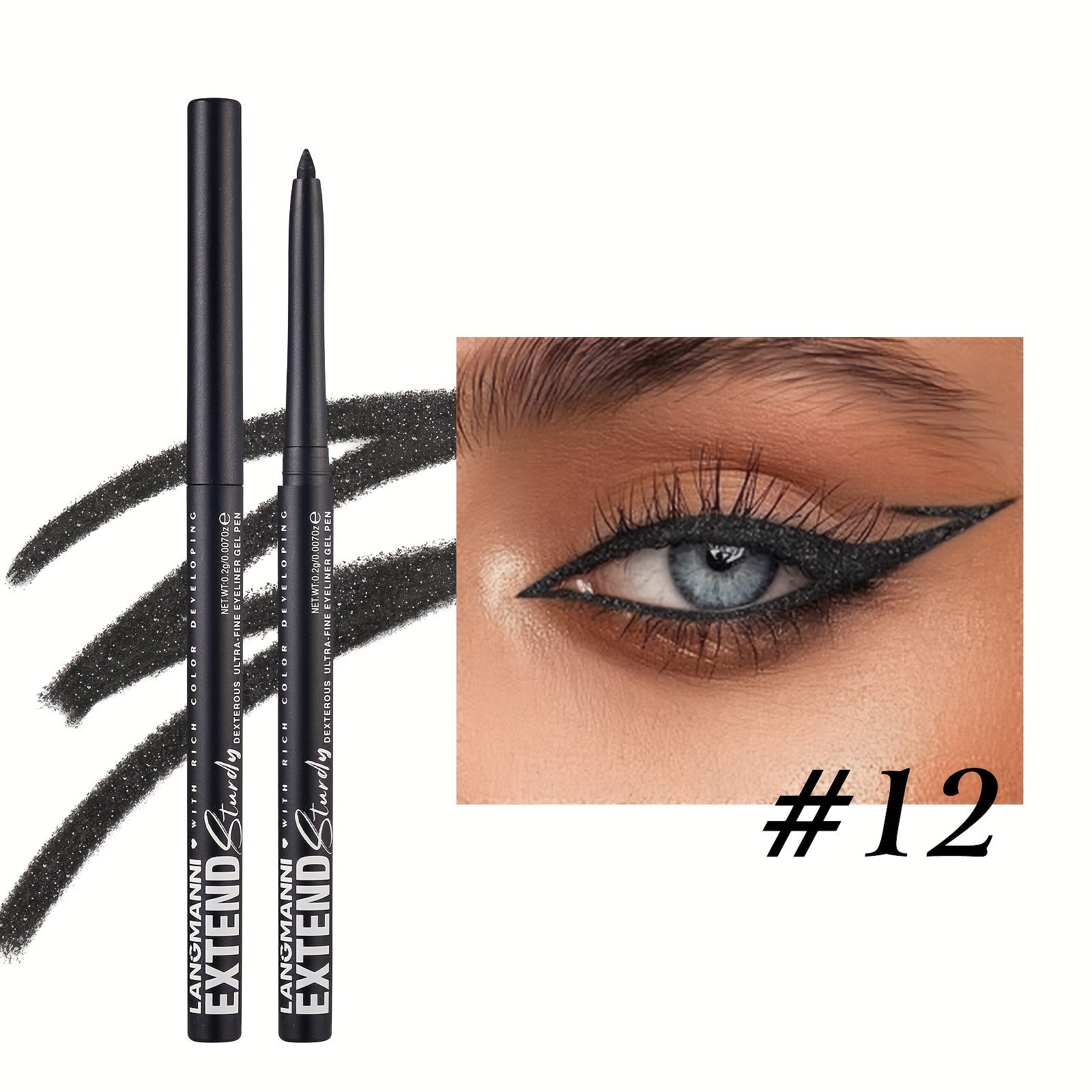 Women Eyeliner Gel Pen 12 Colors Long-Lasting Waterproof Smudge-Proof Brown