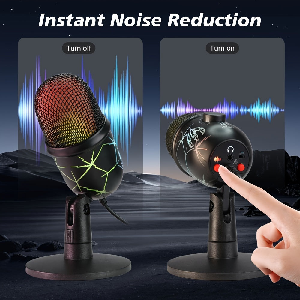 USB Condenser Microphone with RGB Lighting Noise Reduction Volume Control for Gaming Streaming Singing Video Conferencing