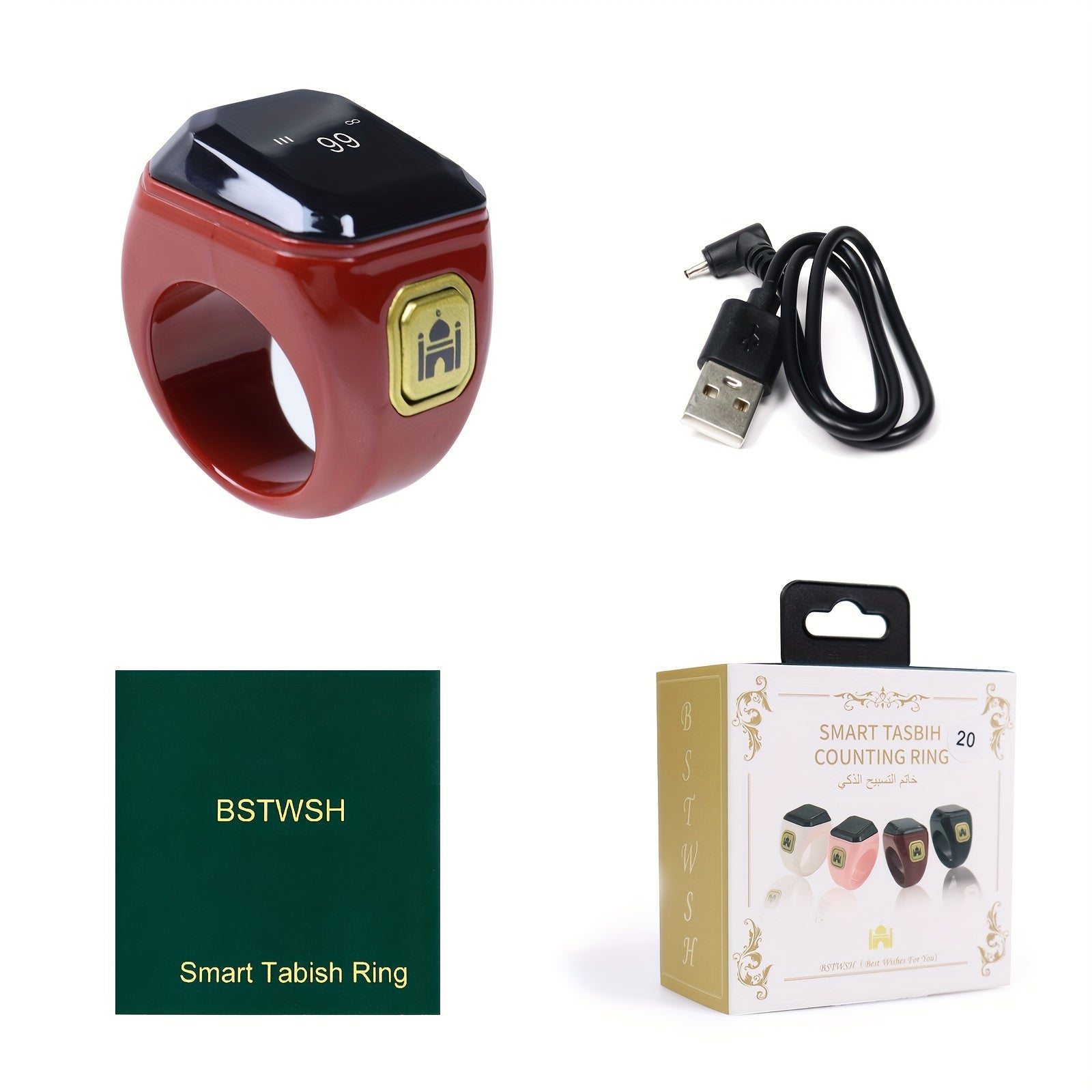 Black Smart Zikr Ring with 0.49 Inch Display Wireless Prayer Counter Compass and App Control