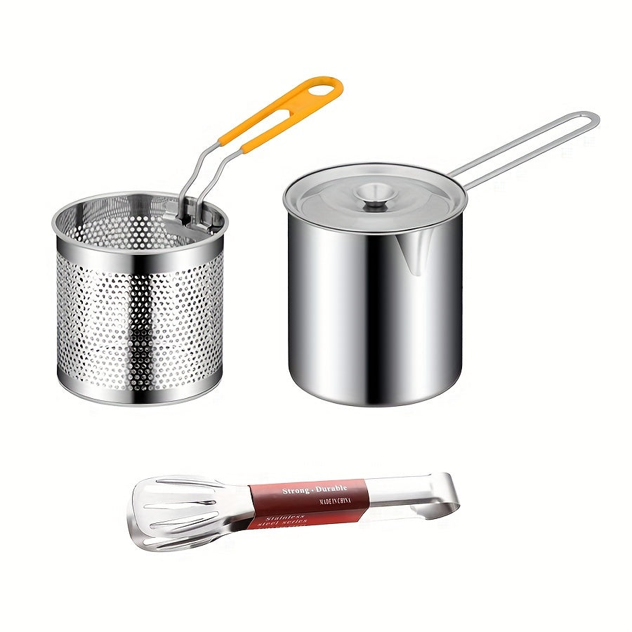 Глубокая фритюрница из нержавеющей стали 1,2 л с крышкой-решеткой, щипцами для домашнего кемпинга