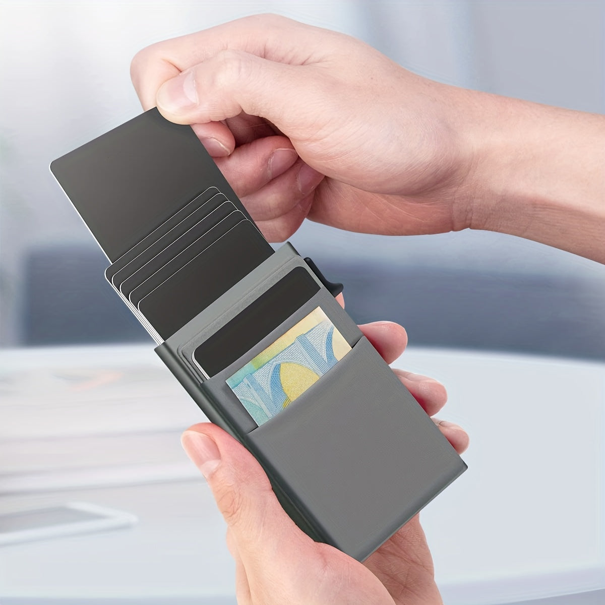 Men's RFID Blocking Card Holder Aluminum Alloy Large Capacity Black