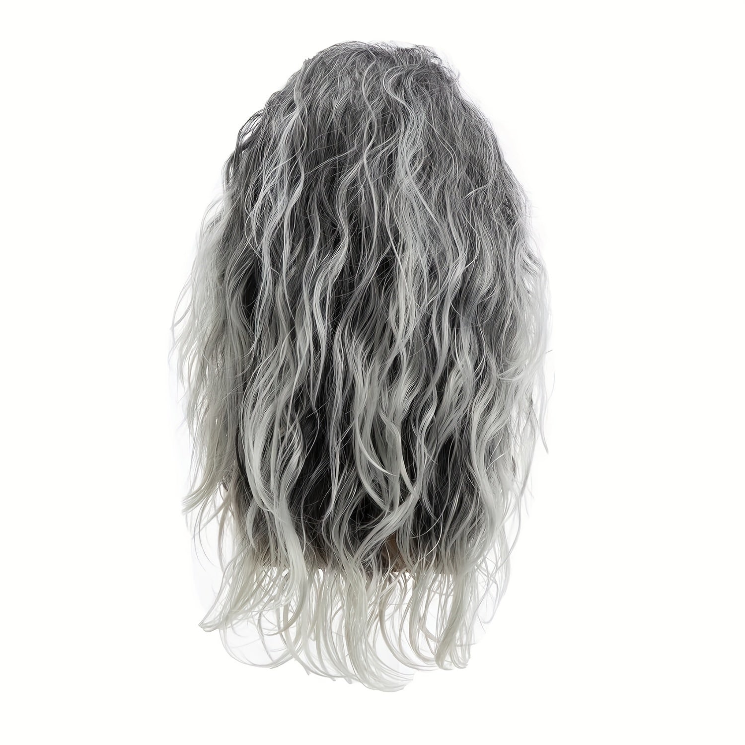 Men's Grey and Black Wavy Halloween Cosplay Wig No Bangs Synthetic Headgear