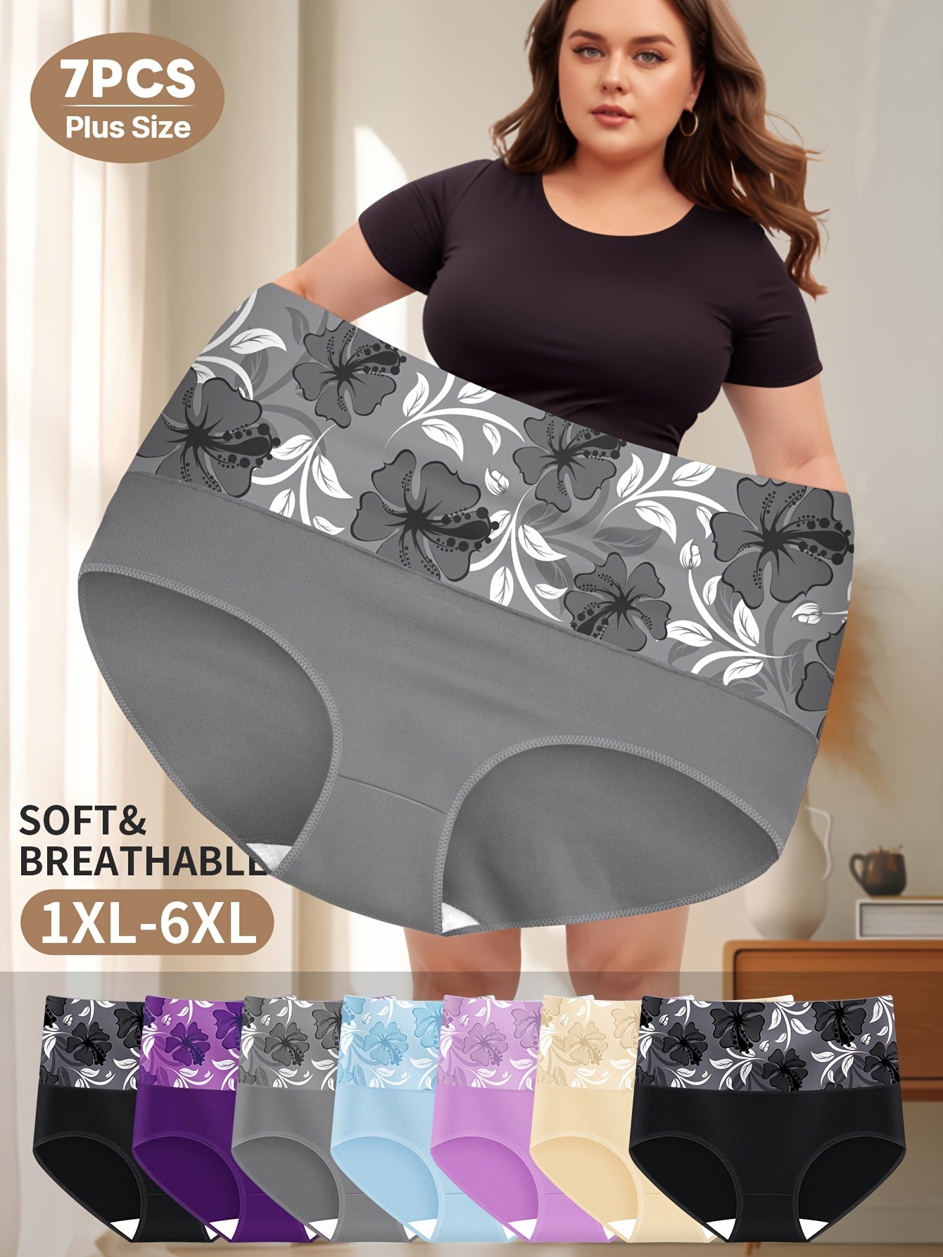 7-Pack Women's High-Waisted Tummy Control Panties Breathable Nylon Solid Color