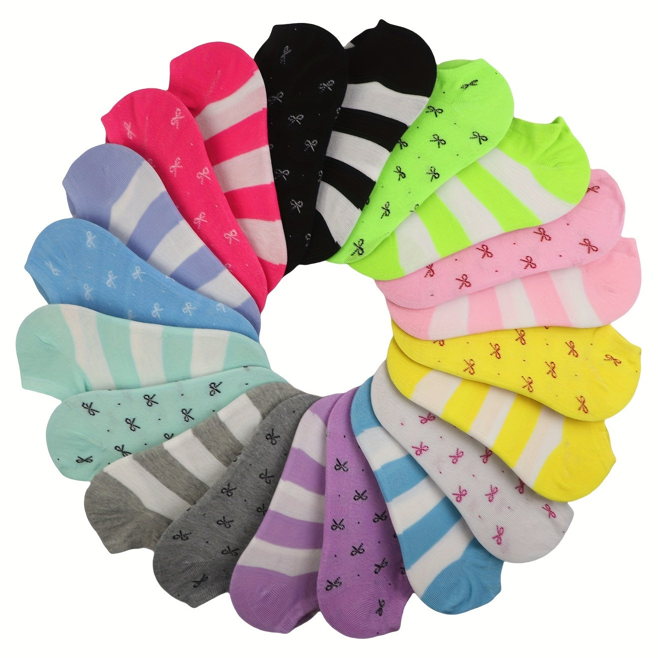 Women’s Ankle Socks 20 Pairs Lightweight Breathable Cotton-Polyester Geometric