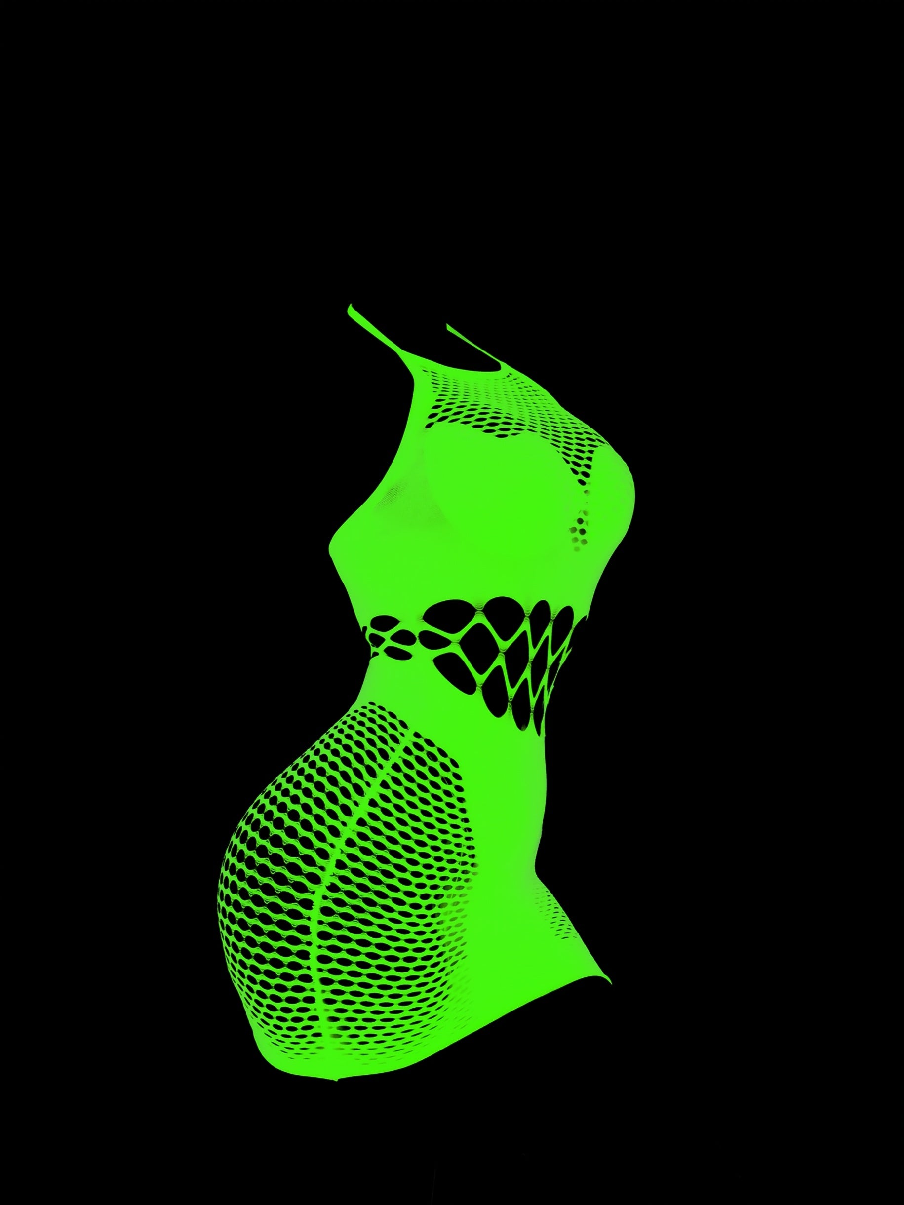 Plus-Size Glow-in-the-Dark Lace Fishnet Dress Lingerie See-Through Halter