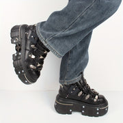 Women's Black Punk Platform Sneakers High Heel Round Toe Outdoor Shoes