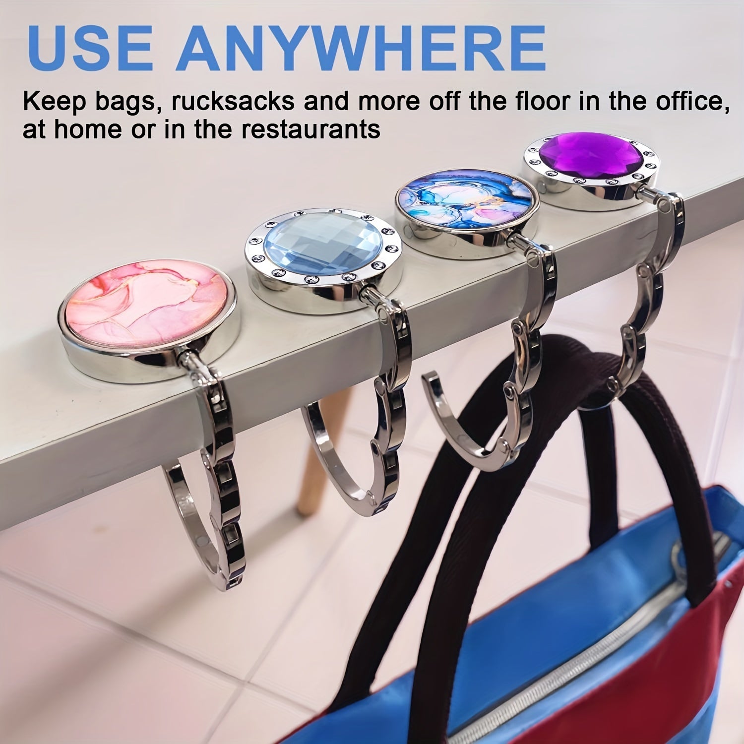 Portable Zinc Alloy Bag Hooks Set Foldable Heavy Duty Tabletop Organizer