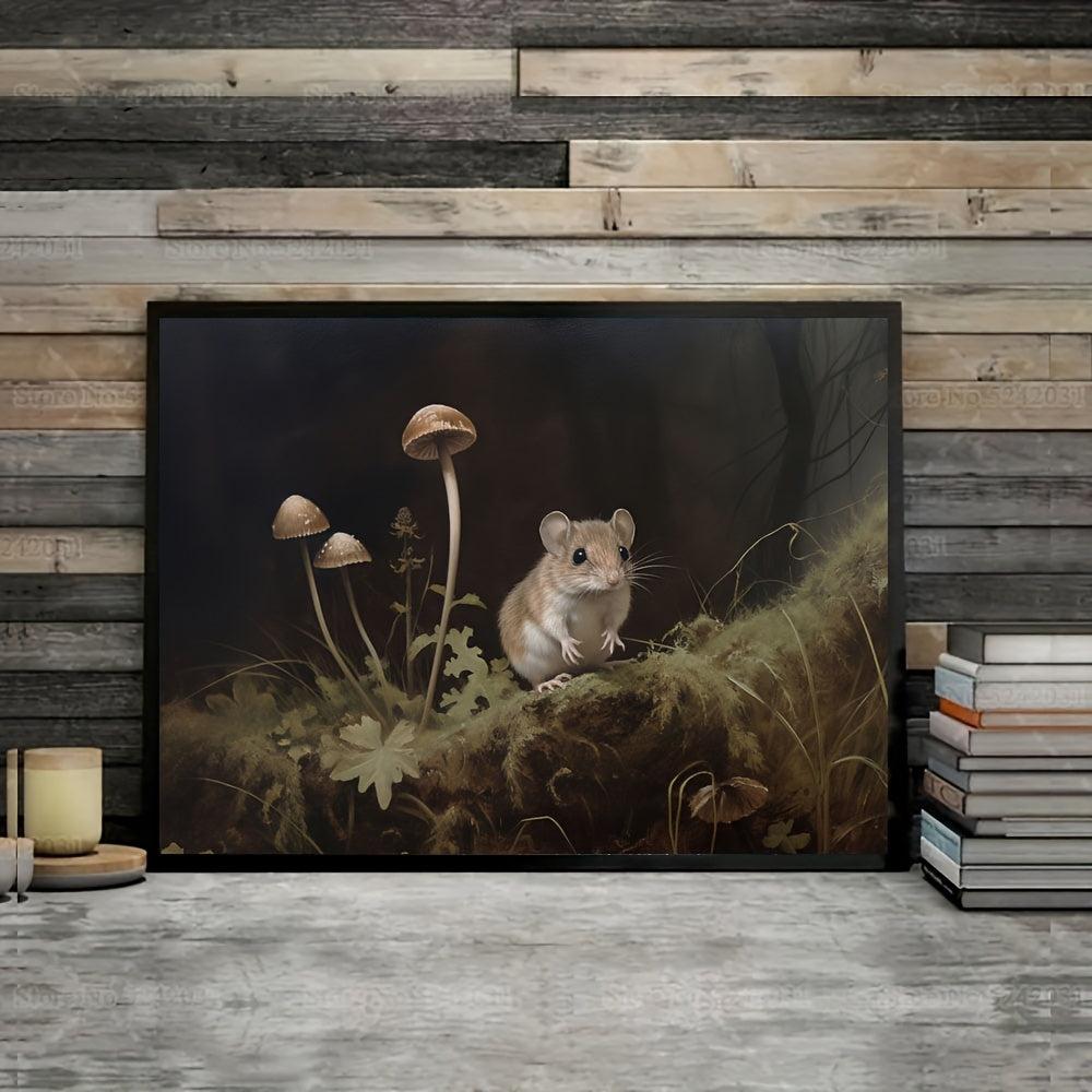 Canvas Wall Art Featuring Mouse and Mushrooms Forest Oil Painting Print 30x40 cm