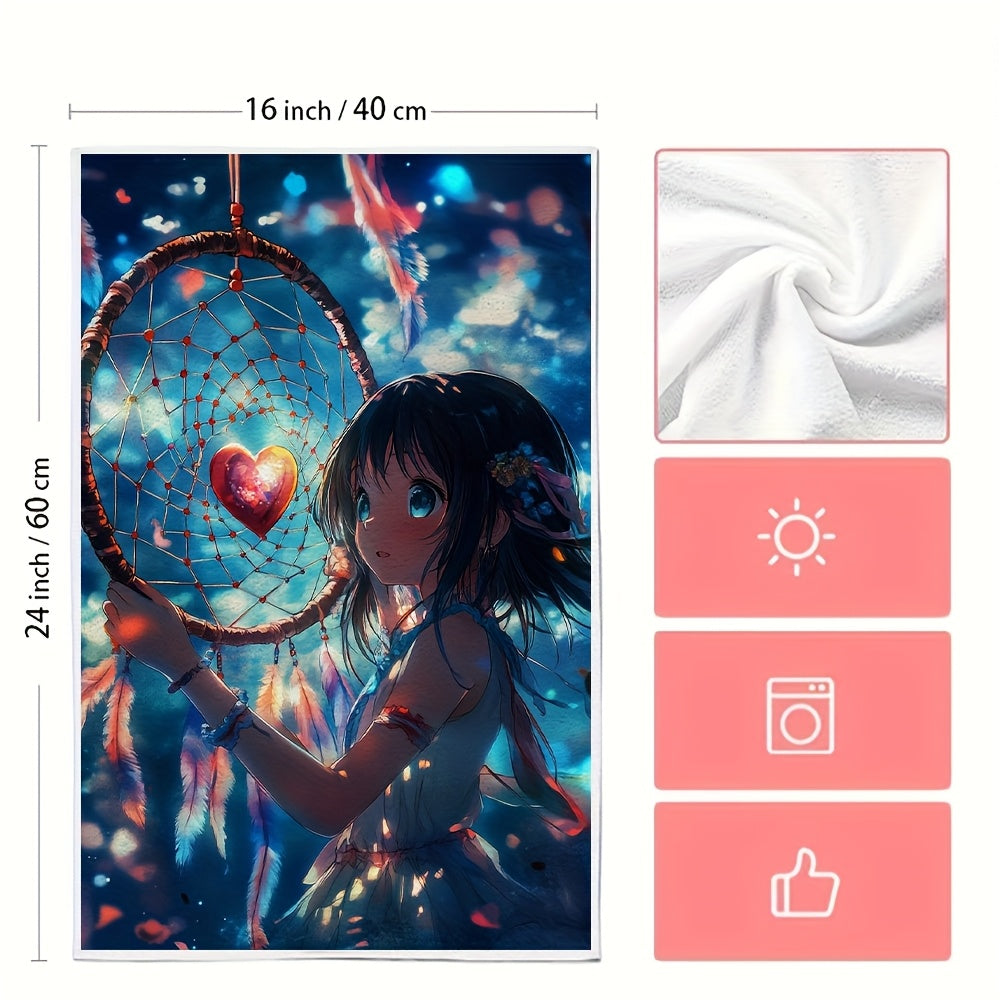 Anime qiz dizayni bilan ikkita ultra yumshoq oshxona sochiqlari to'plami, namlikka chidamli, mashina bilan yuviladi