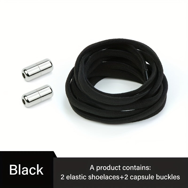 Unisex Elastic No-Tie Shoe Laces with Metal Buckle Quick Fasten Solid Color