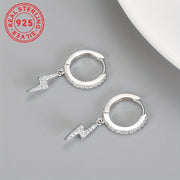 Sterling Silver Punk Earrings with Lightning Bolt Zirconia Pendants for Daily Wear