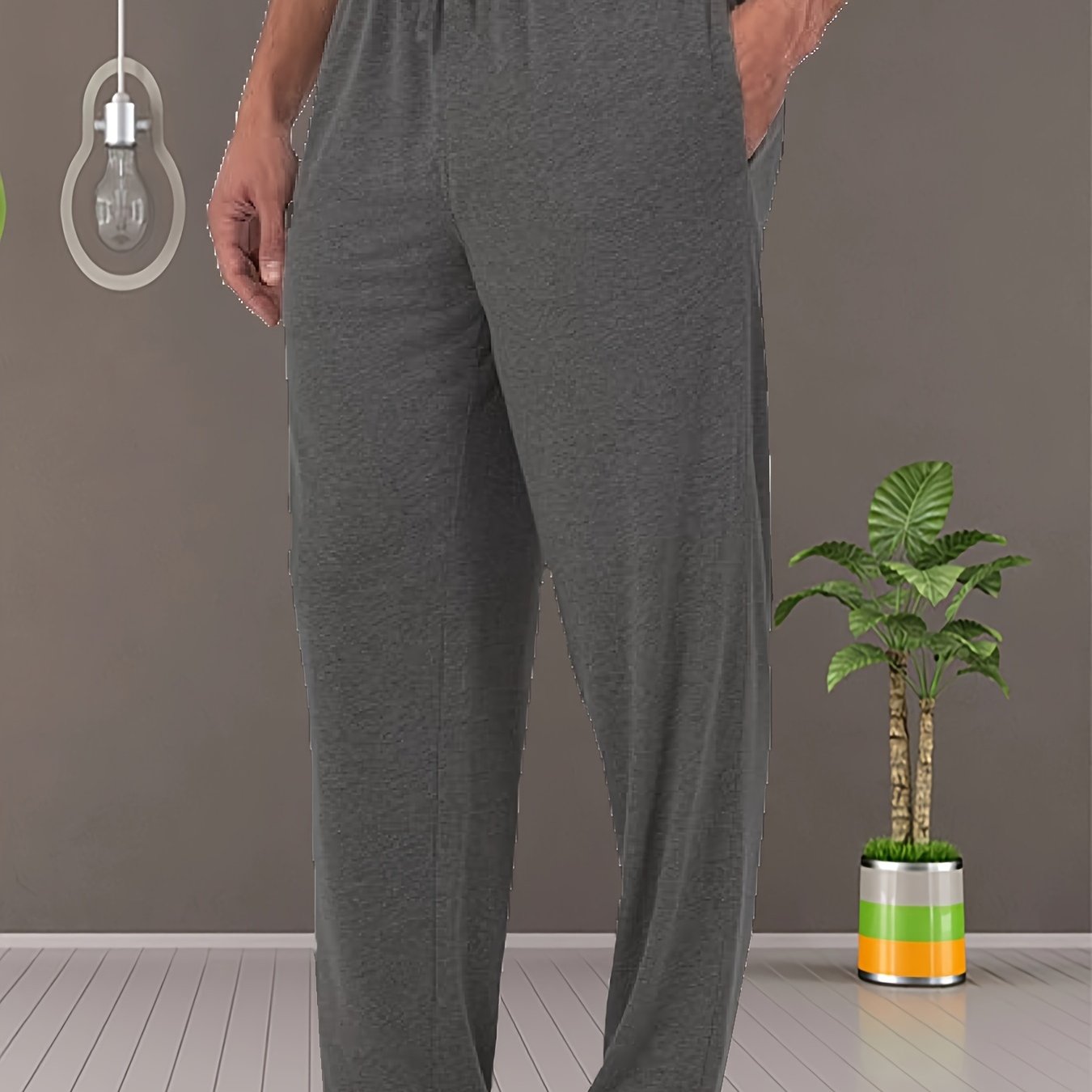 Men's Solid Cotton Blend Pajama Pants with Pockets Casual All-Season