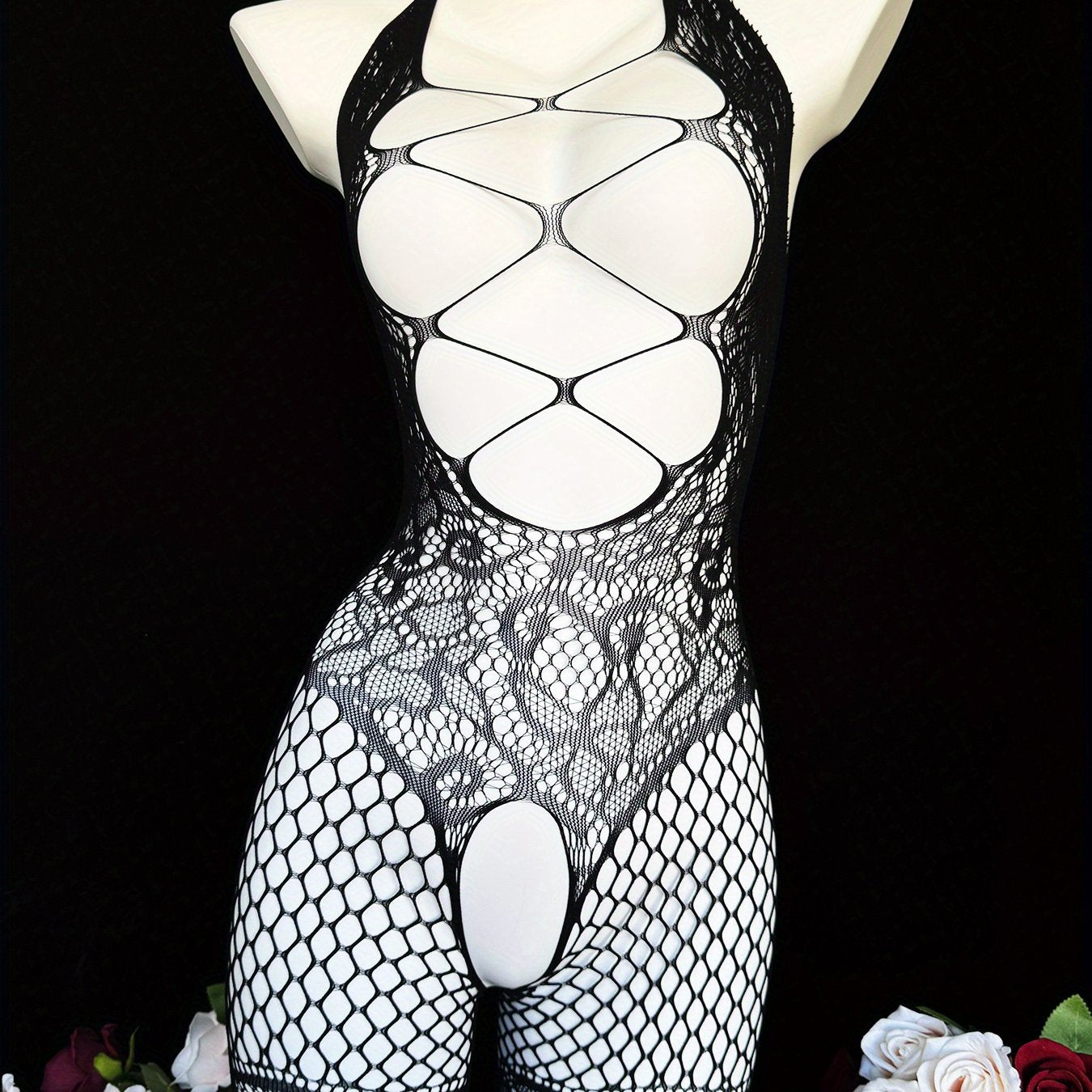 Women's Jumpsuit with Semi-Transparent Stockings Sleeveless Hollow Neck for Date Night