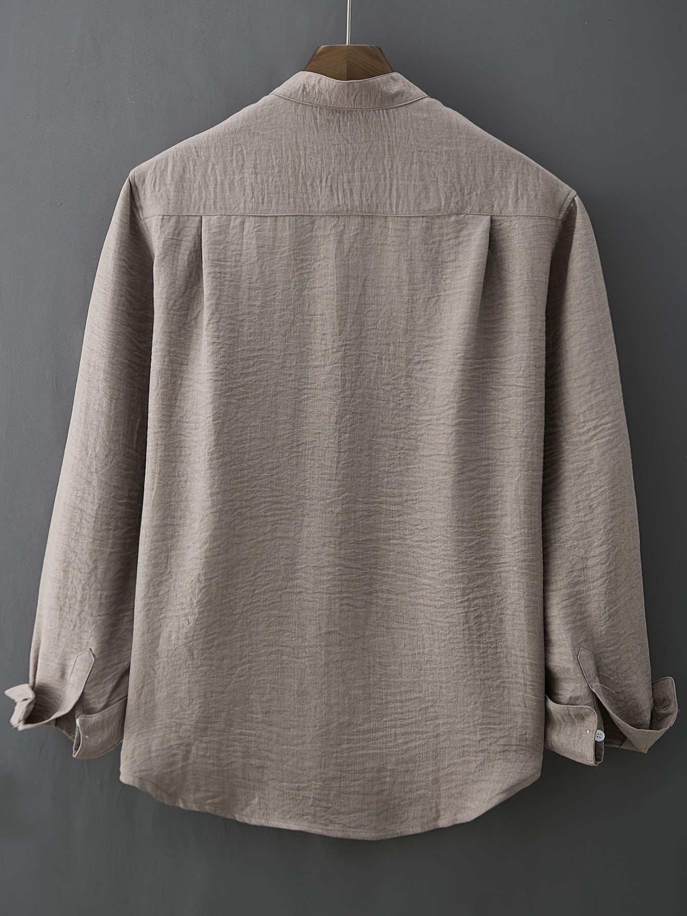 Men's Casual Button-Up Shirt Polyester Solid Mandarin Collar Spring Summer Fall