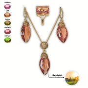 Elegant Sultanite Jewelry Set with Color-Changing Stone, Adjustable Marquise Ring Necklace Earrings
