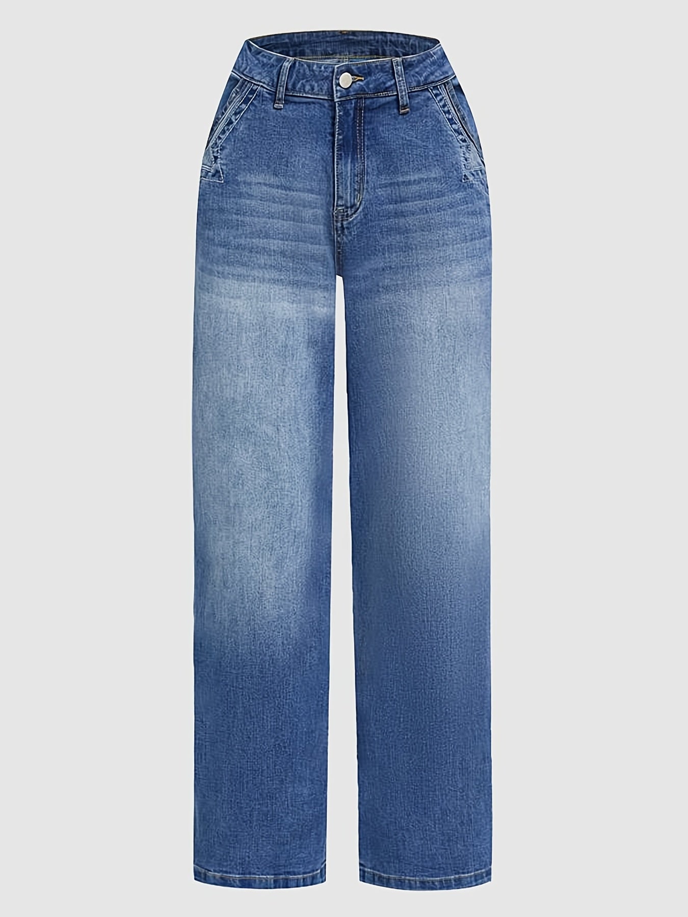 Women's Light Blue High-Waisted Wide Leg Denim Jeans Casual Comfort