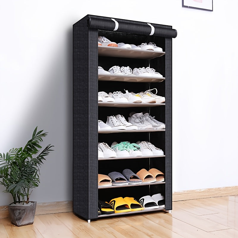 6-10 Layer Metal Shoe Rack with Dust-Proof Rolling Door Space-Saving Storage