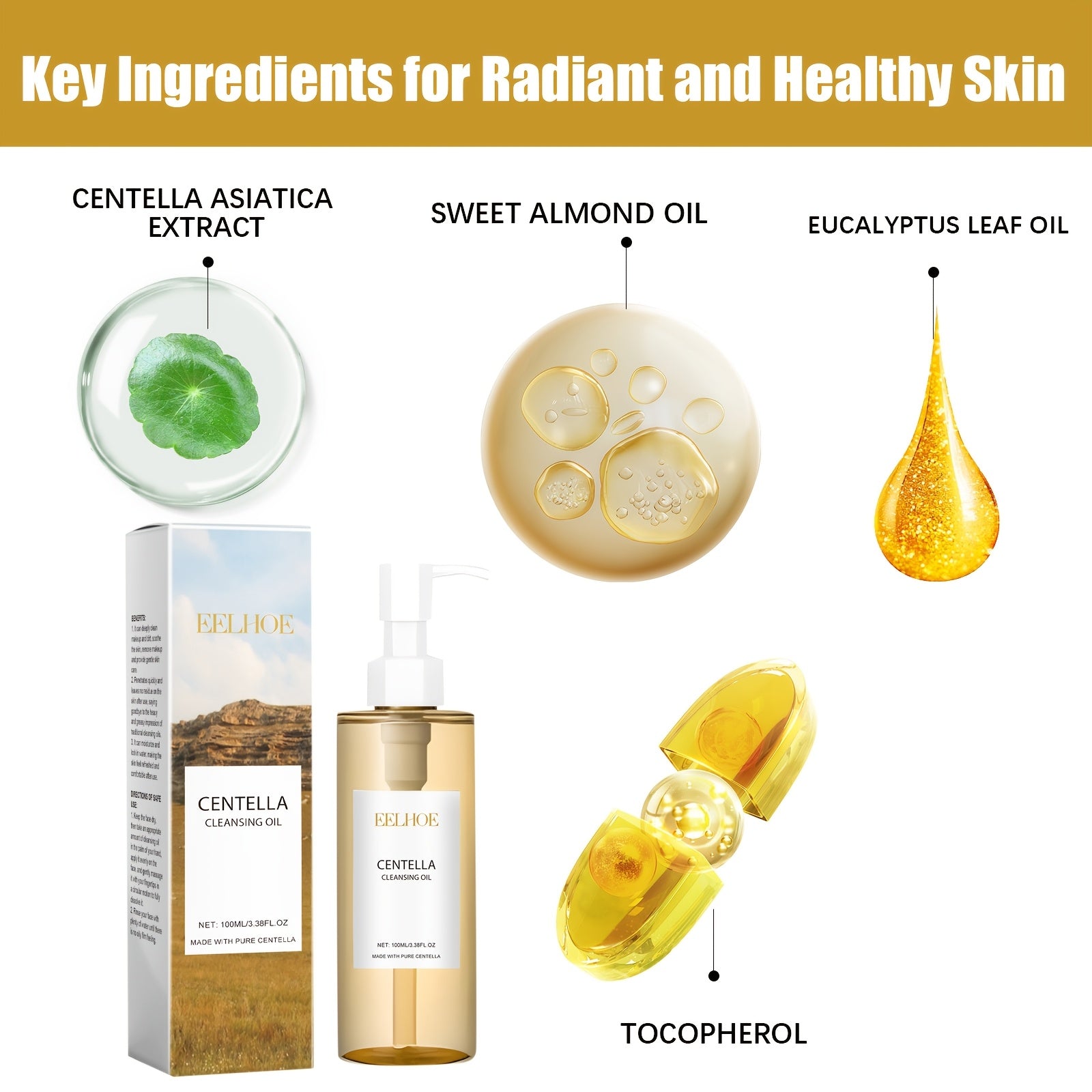 EELHOE Centella Yuqoriga Olish Yuz Tozalash Moyi - Hamma teri turlari, shu jumladan sezgir teri uchun oziqlantiruvchi ingredientlar bilan yumshoq makiyaj olib tashlovchi. Silliq qadoqlash.