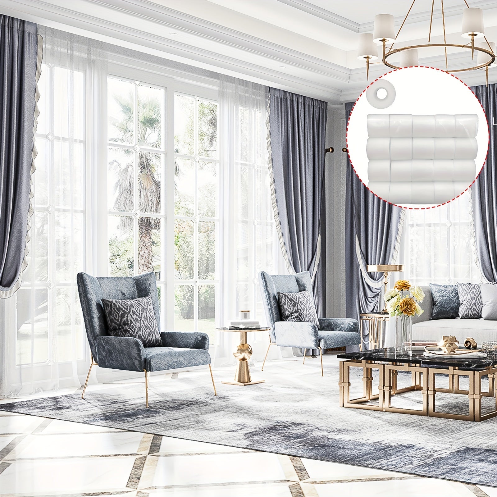 Foam Eyelet Curtain Spacers for Home Decor, Adjustable and Durable