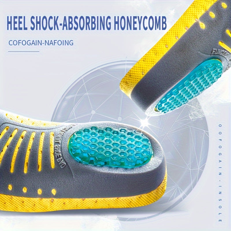 Unisex Sports Gel Insoles Breathable Shock Absorption Thickened EVA TPE Yellow Gray