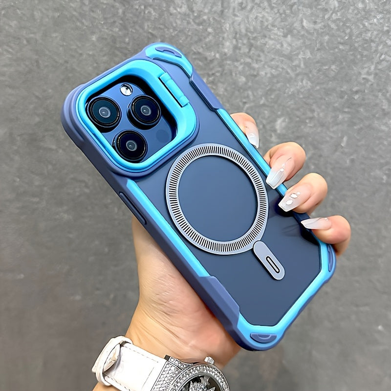 Transparent Shockproof Phone Case for iPhone with Magsafe and Camera Lens Stand