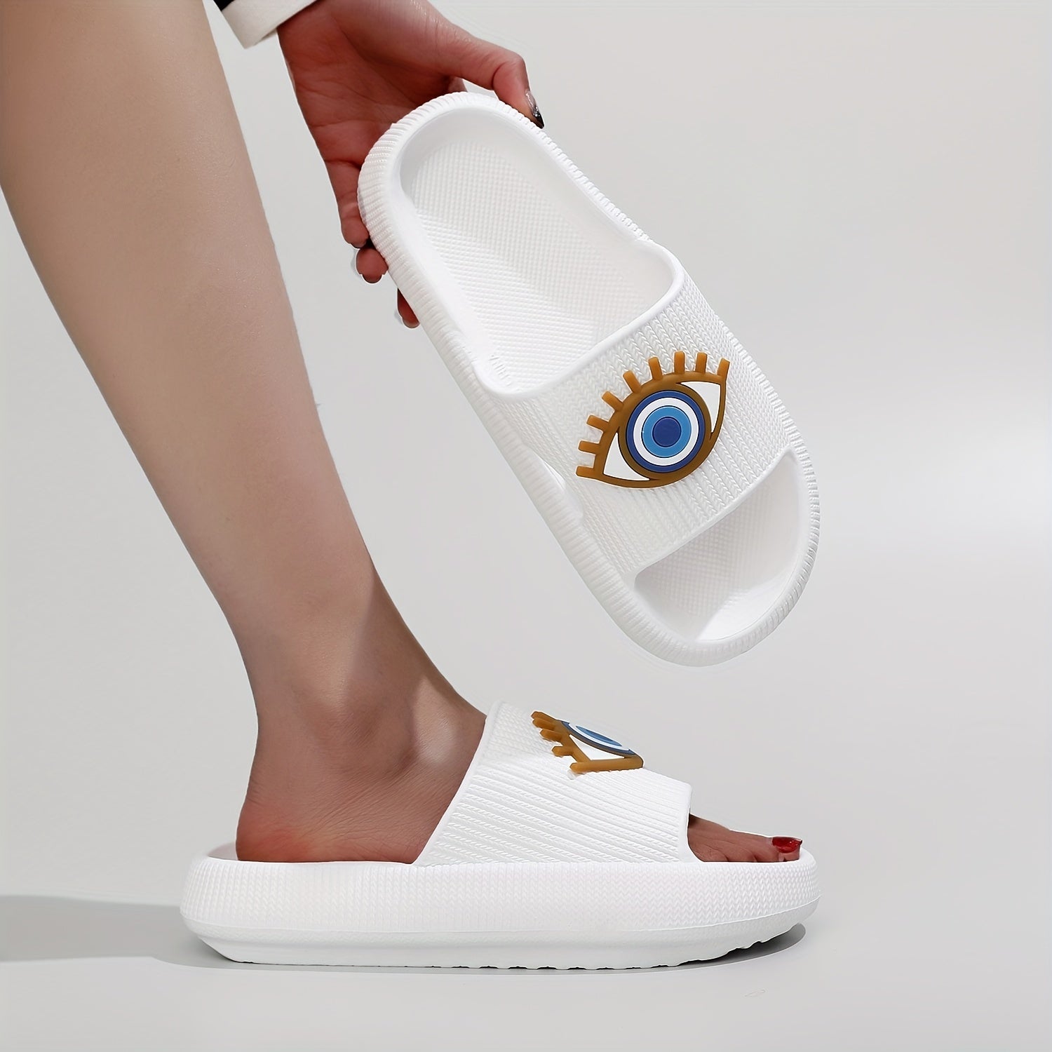 Women's Demon Eye Open Toe Slides Soft Sole Indoor Bathroom Shoes