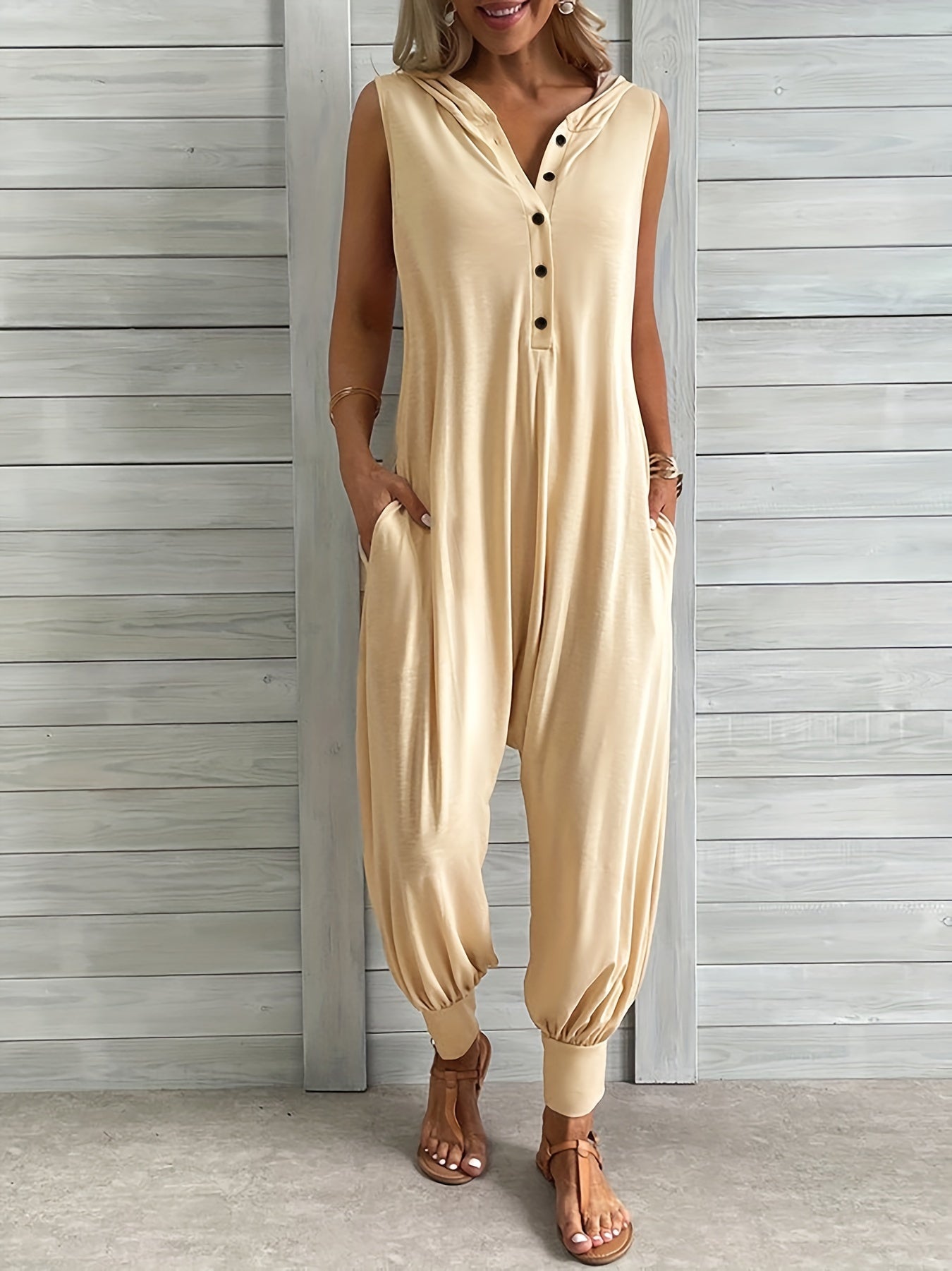 Plus Size Sleeveless Hooded Jumpsuit Casual Women's Clothing