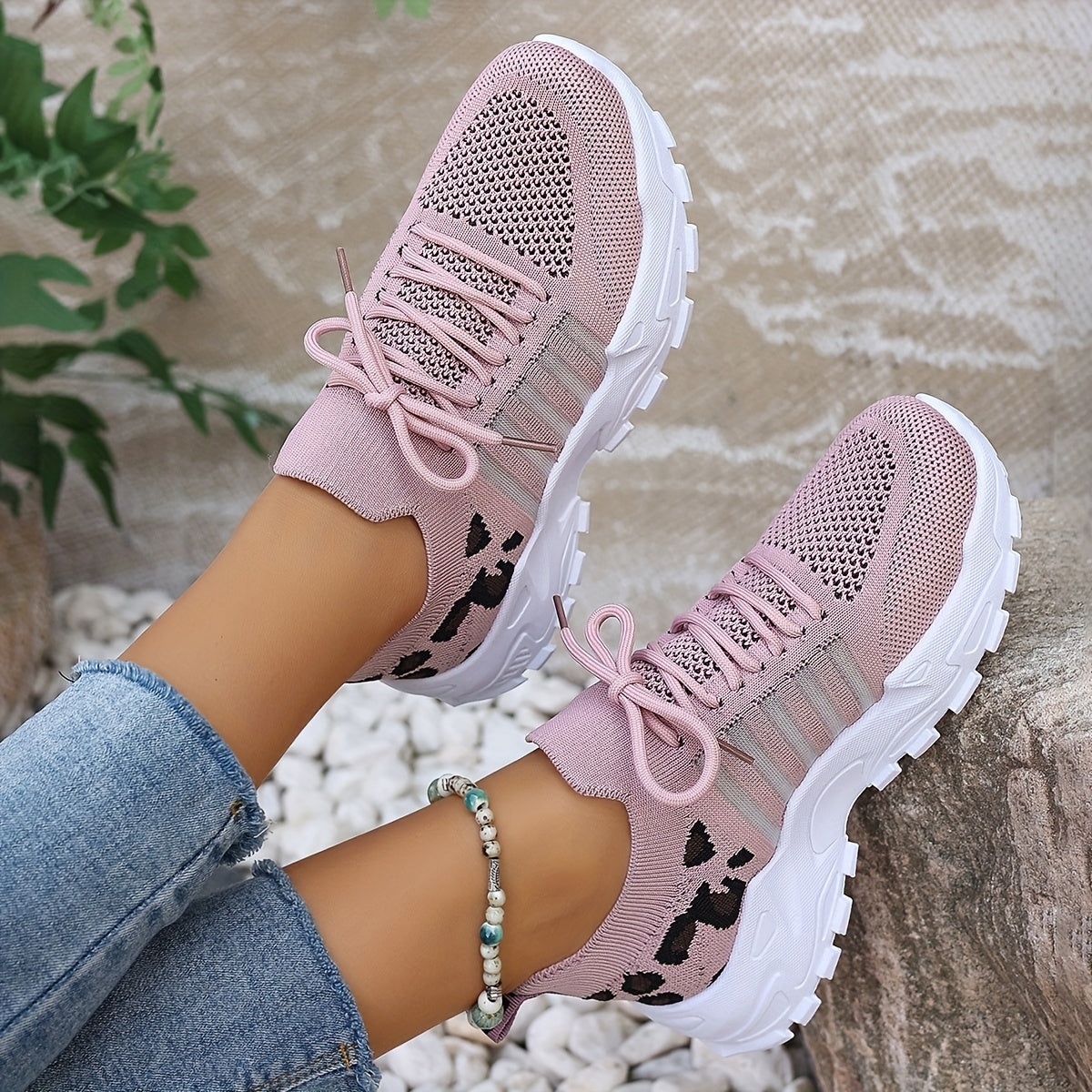 Zapatillas atléticas transpirables con estampado de leopardo para mujer, ideales para correr y hacer ejercicio