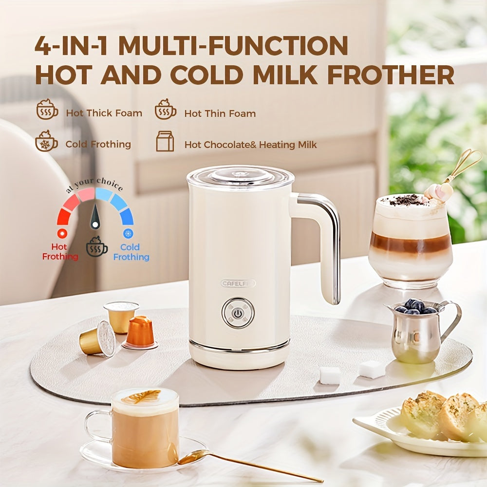 4 in 1 Stainless Steel Hot and Cold Milk Frother 8oz Automatic Shut-Off Beige