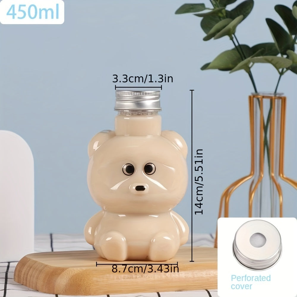 500ml Milk Tea Juice Bottles with Bear and Tiger Designs, Disposable PET Water Bottles with Lids, Pack of 1 or 4