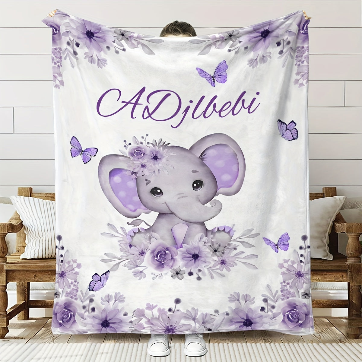 Cozy Flannel Throw Blanket with Custom Elephant Pattern Personalized Soft All-Season Gift