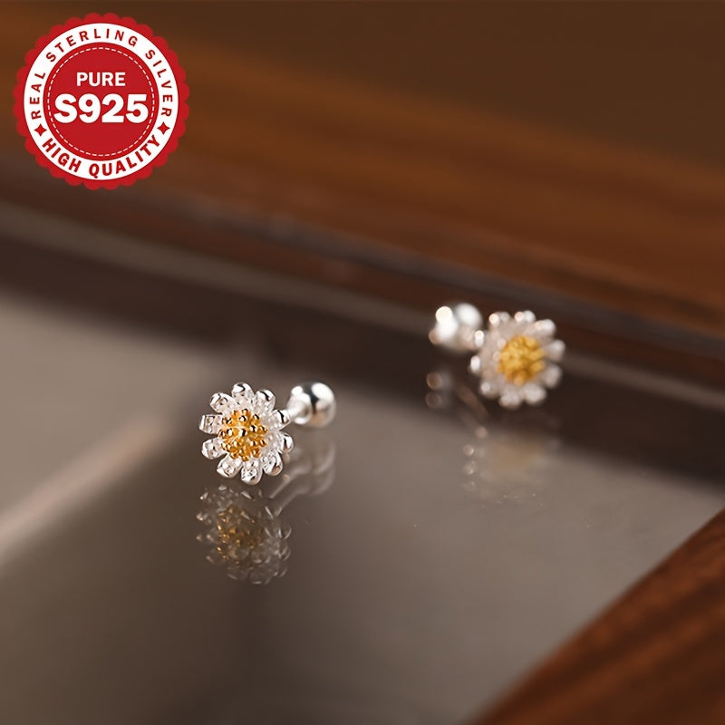 Pendientes de botón de plata de ley con margarita, joyería hipoalergénica para mujeres