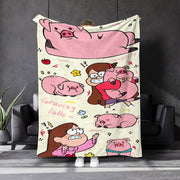Knitted Throw Blanket with Gravity Falls Pig and Girl Print for All-Season Home Decor