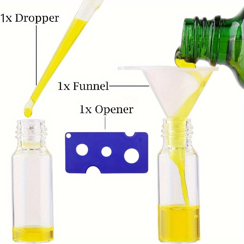 100pcs 5ml Clear Glass Roller Bottles with Opener Funnel Dropper Golden Cap for Essential Oils