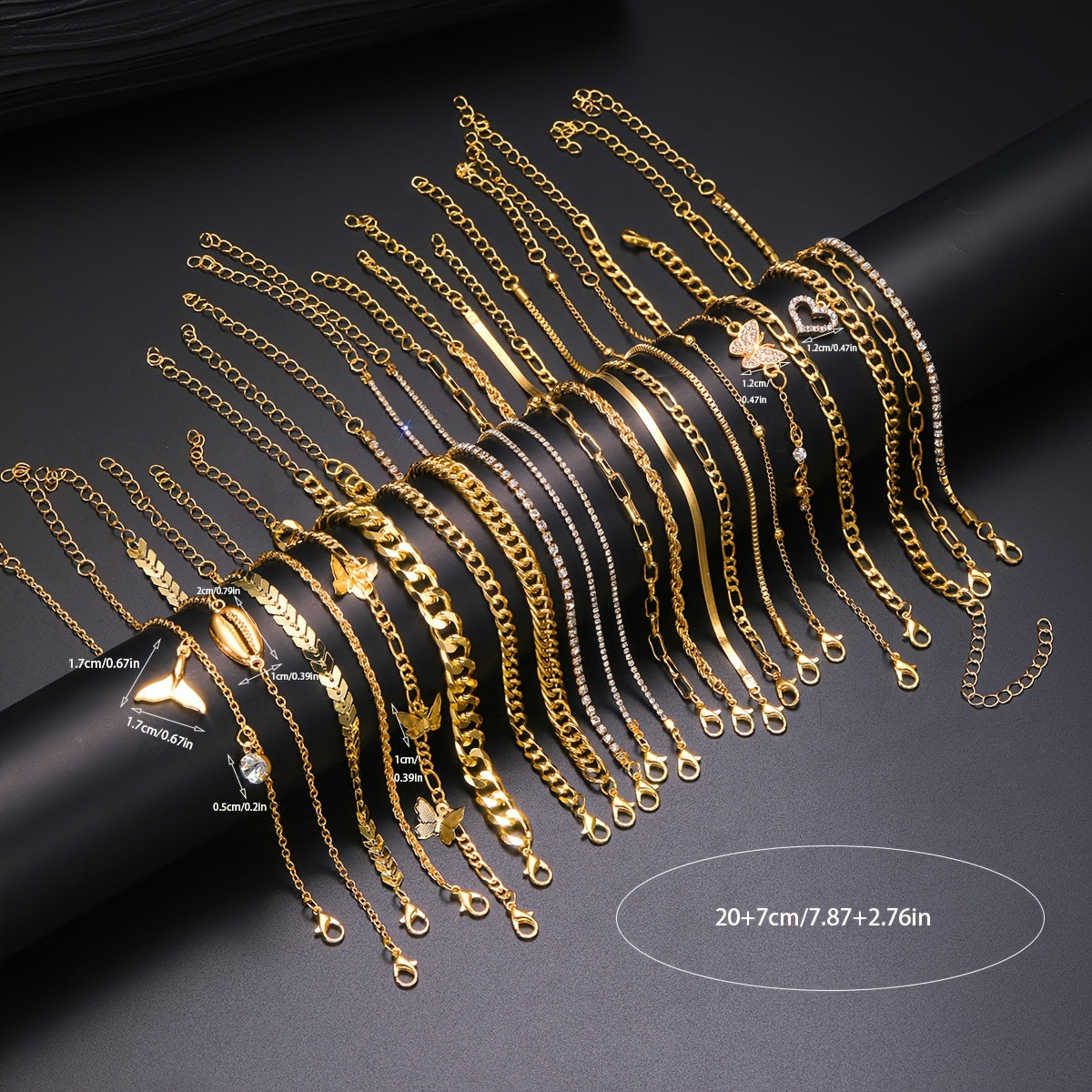 Set of 22 Bohemian Charm Bracelets with Shell Heart Butterfly Fish Tail Crystal Accents for Beach and Party Wear