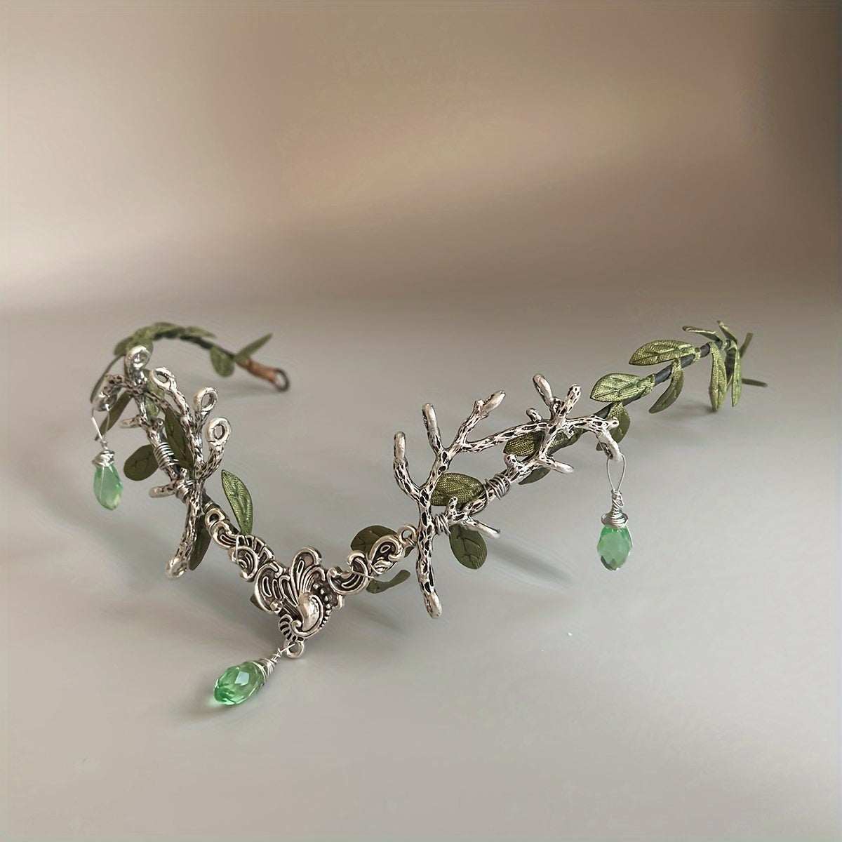 Vintage Elf Crown Headpiece with Faux Gemstones Medieval Witch Tiara for Halloween Cosplay