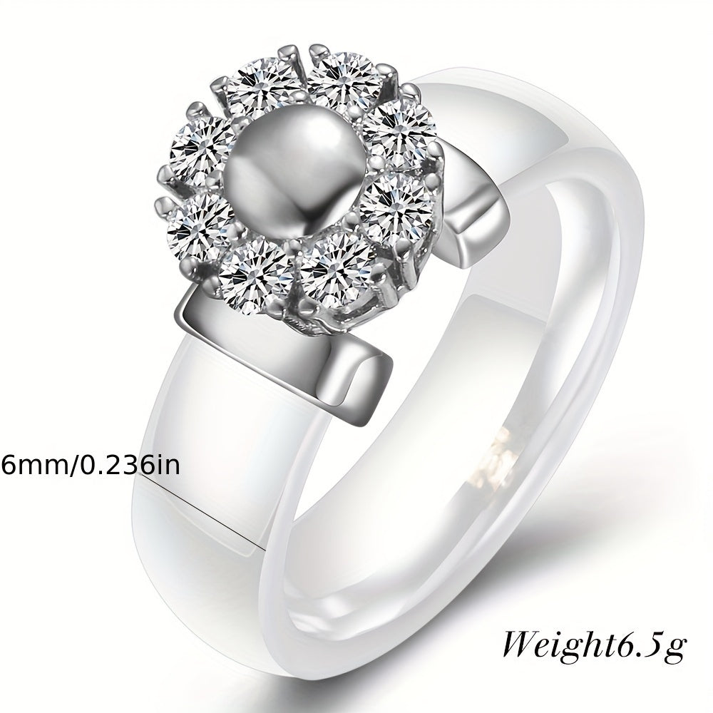 Minimalist Round Ceramic Ring Black White Zirconia Festival Gift