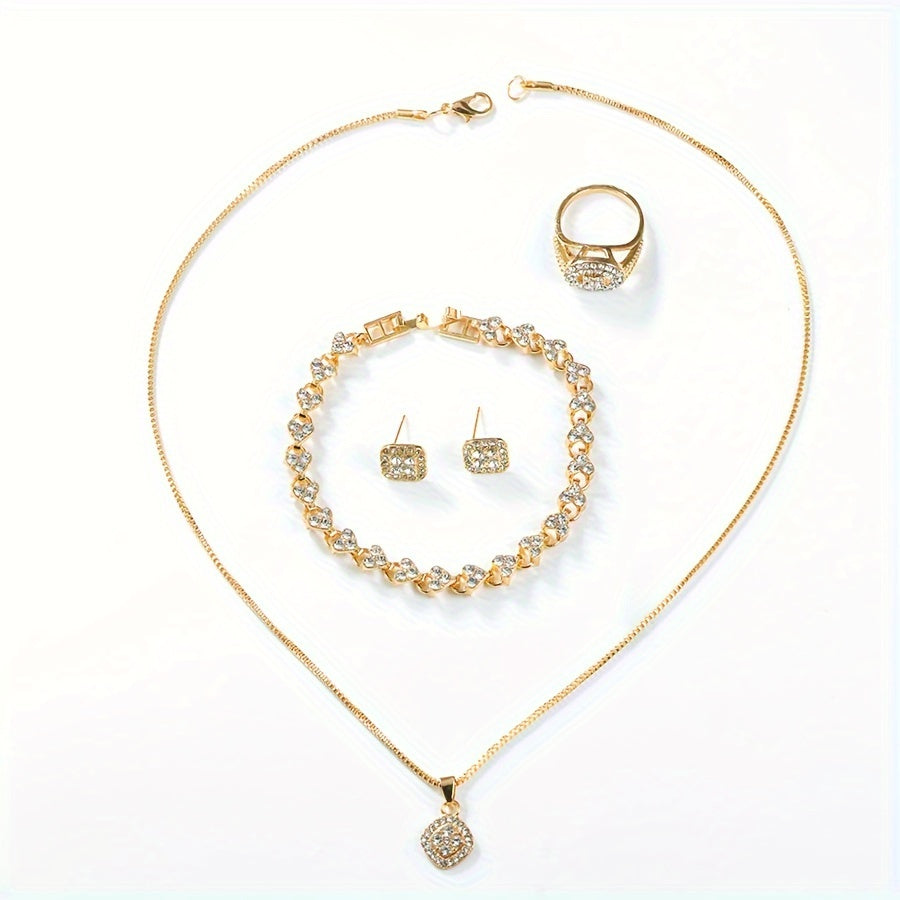 Ladies Quartz Watch and Jewelry Set with Five Pieces in Silver Tone