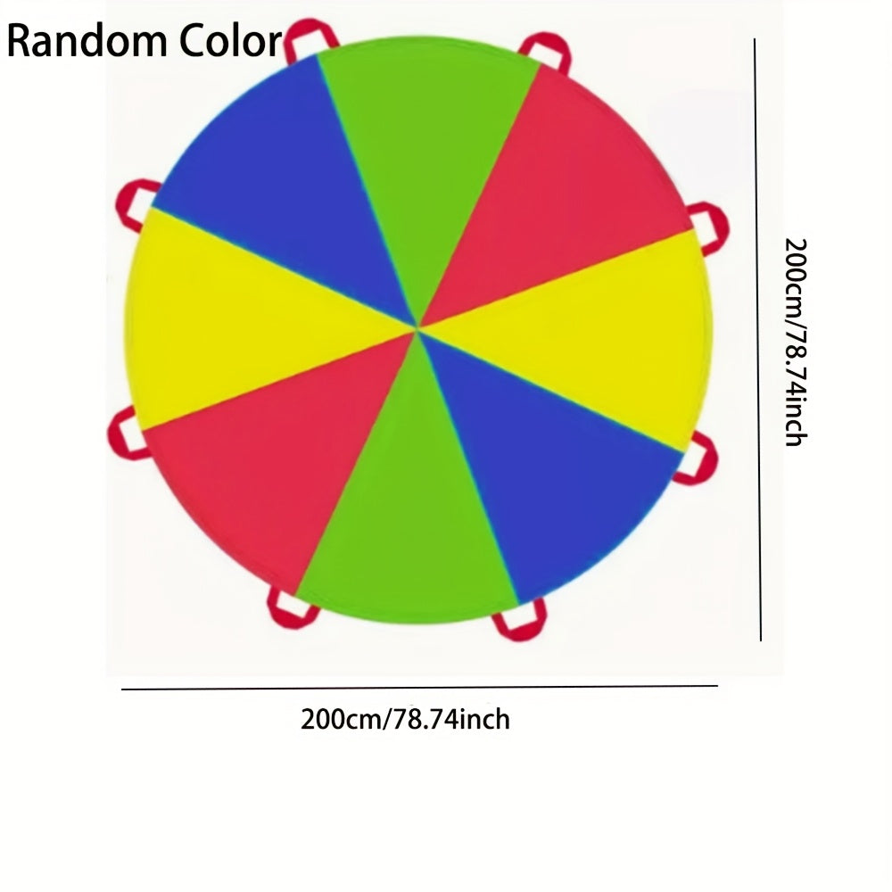 Rainbow Parachute, 2m/6.56ft uzunlikda, tasodifiy rang, ochiq havoda partiya faoliyatlari, jamoaviy o'yinlar uchun mos, oilaviy qurilish o'yinchoqlari