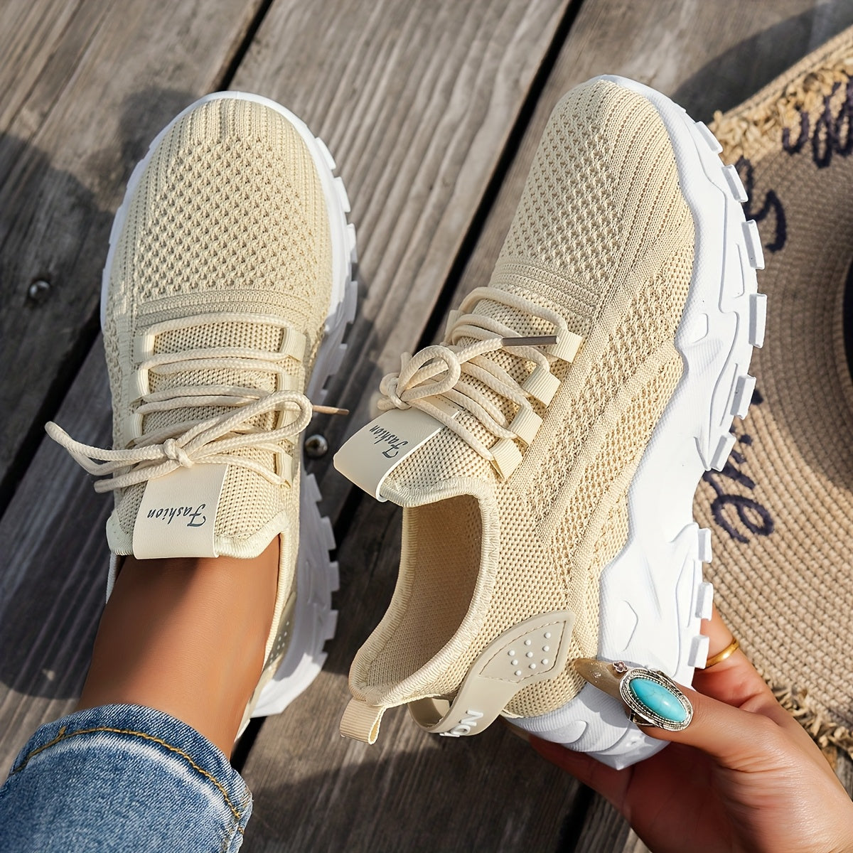 Women’s White Casual Sneakers, Breathable Elastic Upper, Plus Size