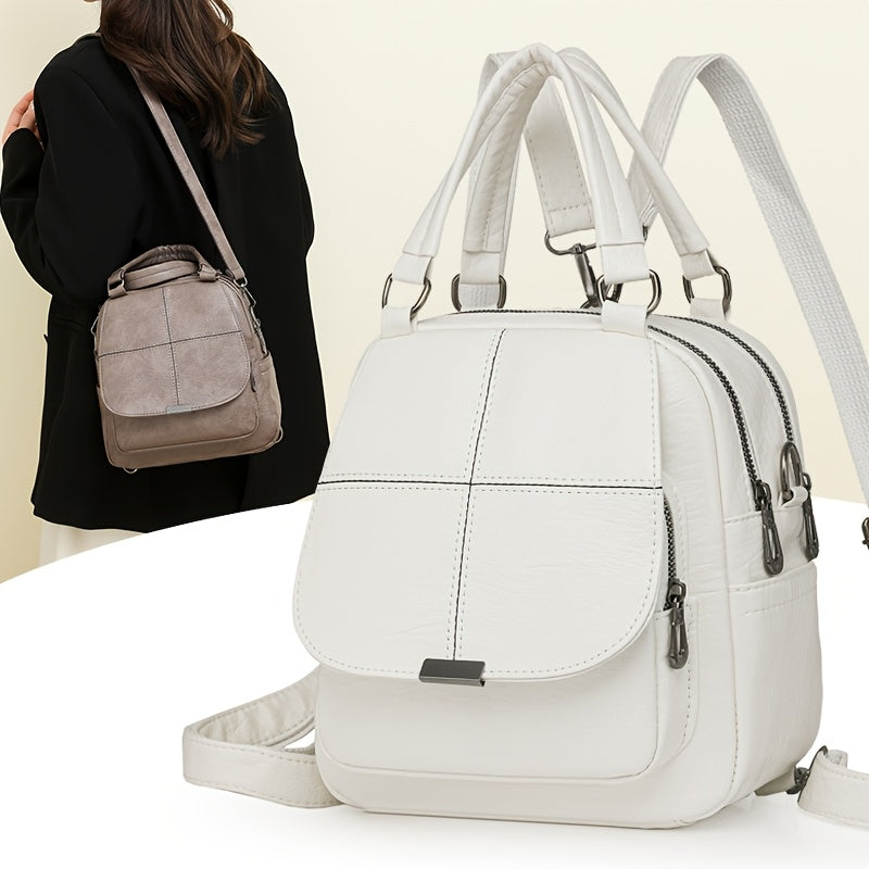 Bolso convertible para mujer vintage con mochila, de cuero sintético, con cremallera blanca y correa desmontable