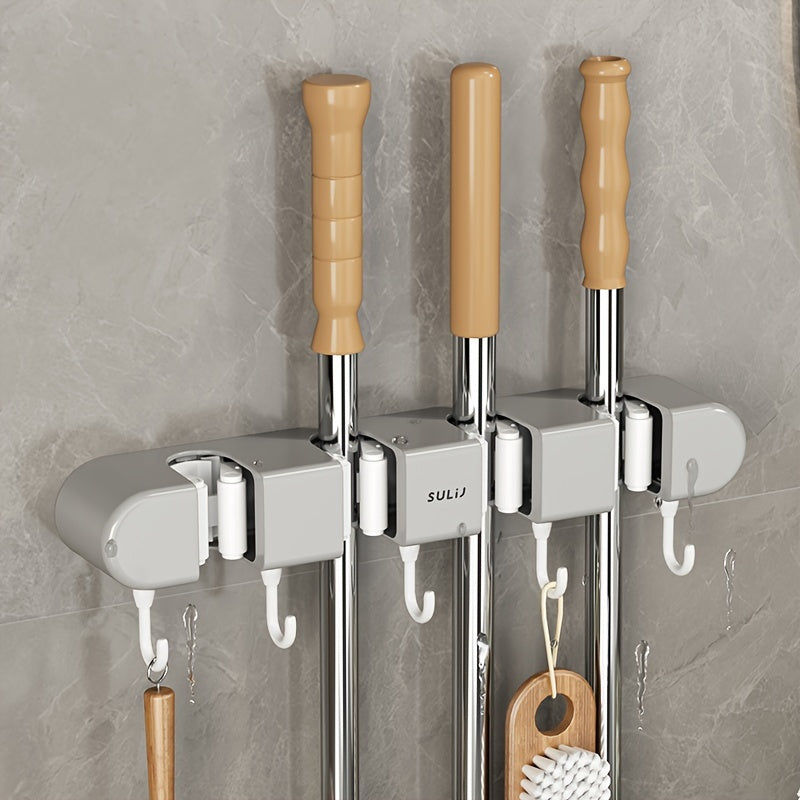 Gancho para fregona de montaje en pared, estante de almacenamiento de plástico sin taladro para baño y balcón