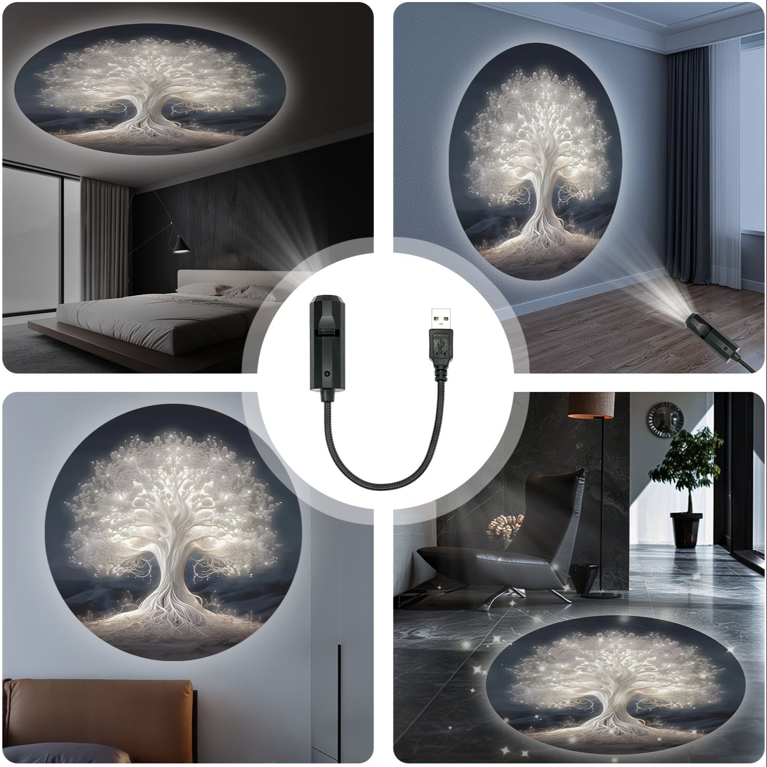 Tree of Life LED Night Light USB Powered Dimmable 360° Rotatable Bedroom Decor