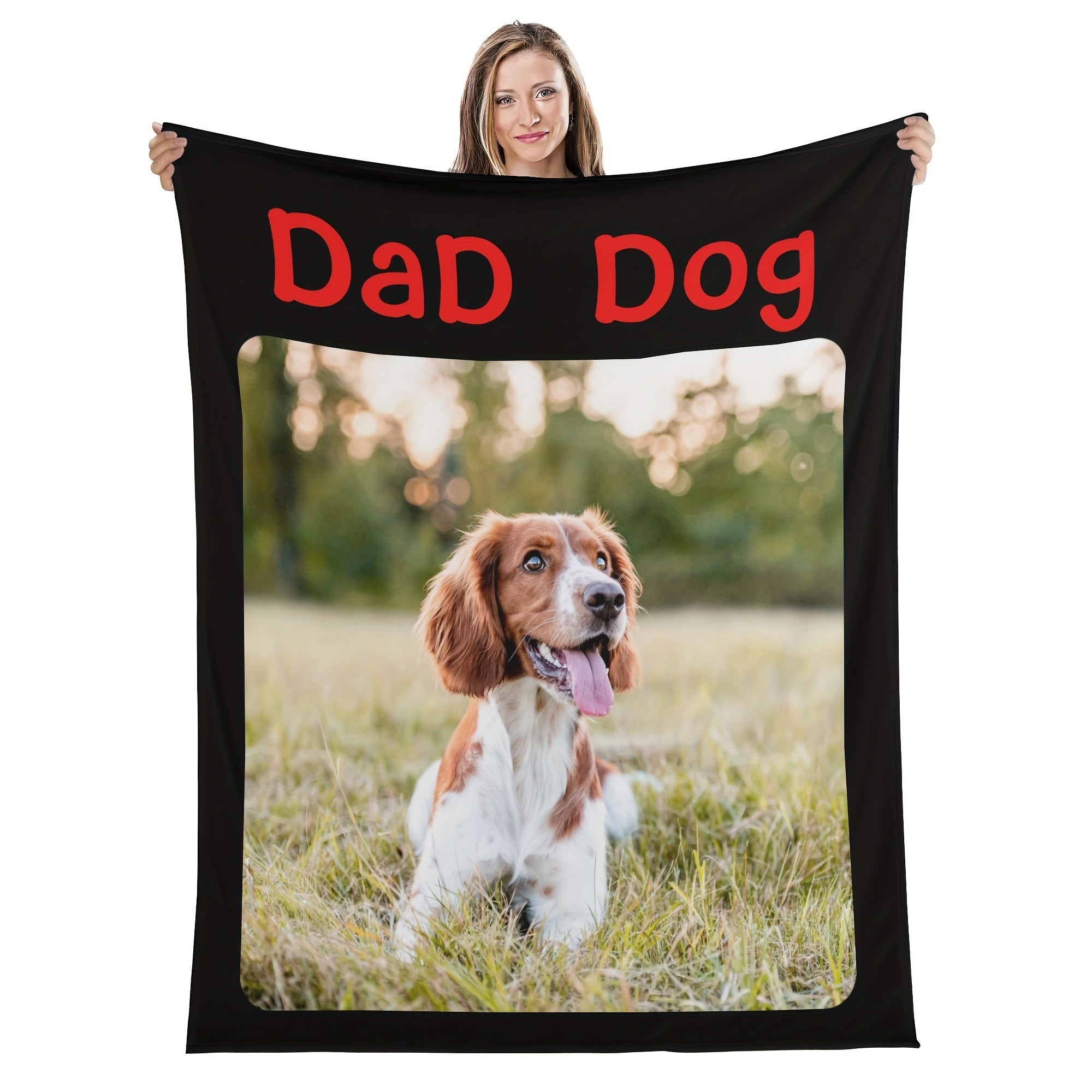 Personalized Dog Dad Blanket Flannel Pet Throw Black Custom Photo Message Gift